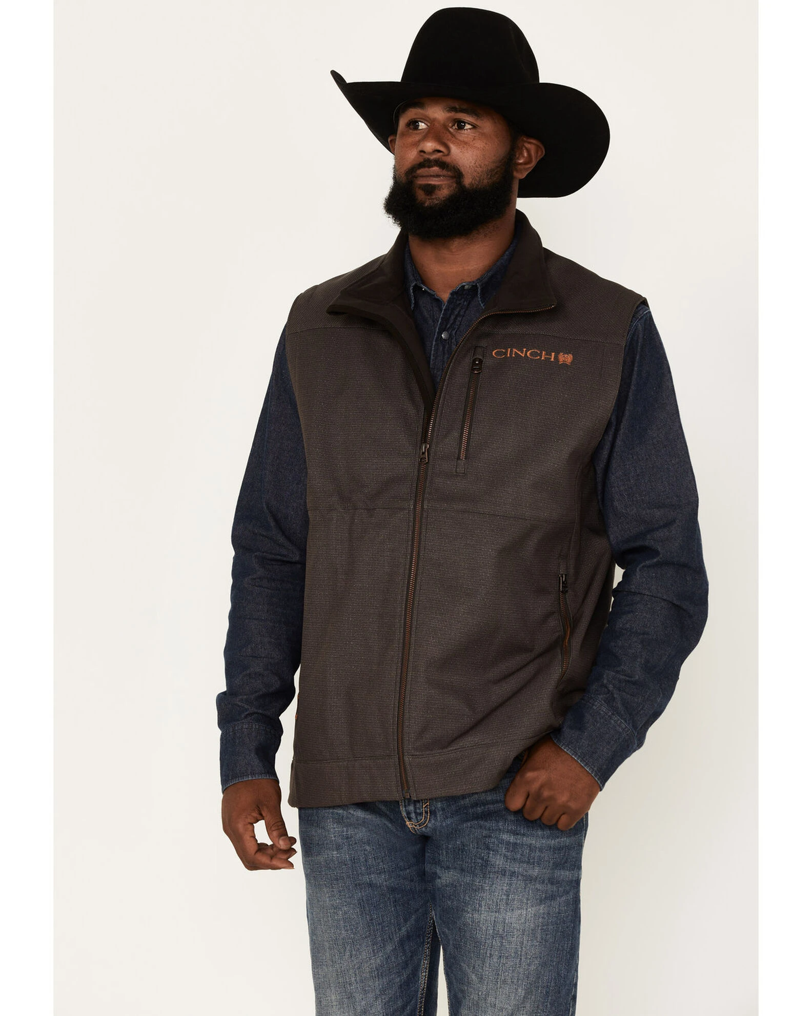 Cinch Men's Textured Softshell Vest Brown 1 Cinch Men's Textured Softshell Vest Brown