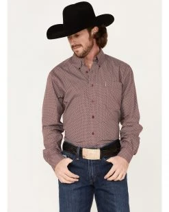 Cinch Men's Modern Fit Geo Print Button-Down Western Shirt  Burgundy -Cinch Shop 2000375239 640 P1 1