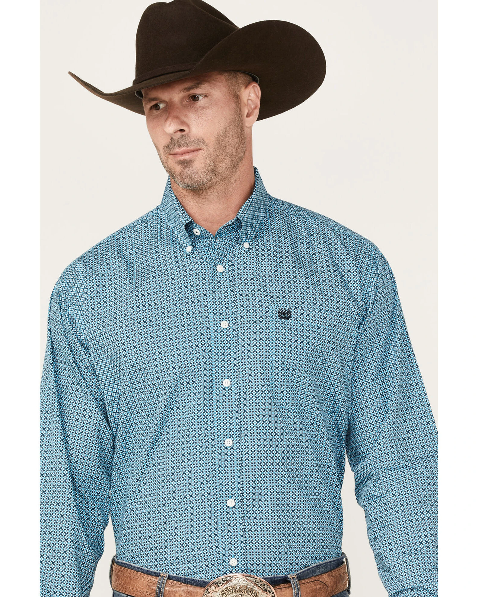 Cinch Men's Diamond Geo Print Button-Down Western Shirt Blue 1 Cinch Men's Diamond Geo Print Button-Down Western Shirt Blue
