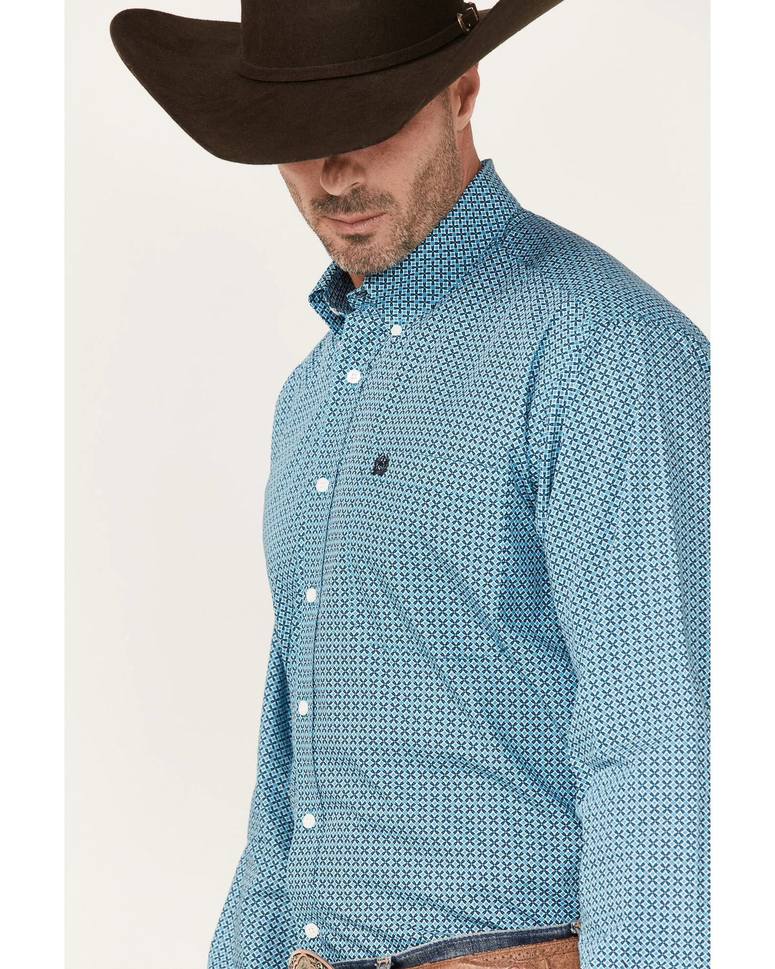 Cinch Men's Diamond Geo Print Button-Down Western Shirt Blue 2 Cinch Men's Diamond Geo Print Button-Down Western Shirt Blue - Image 2