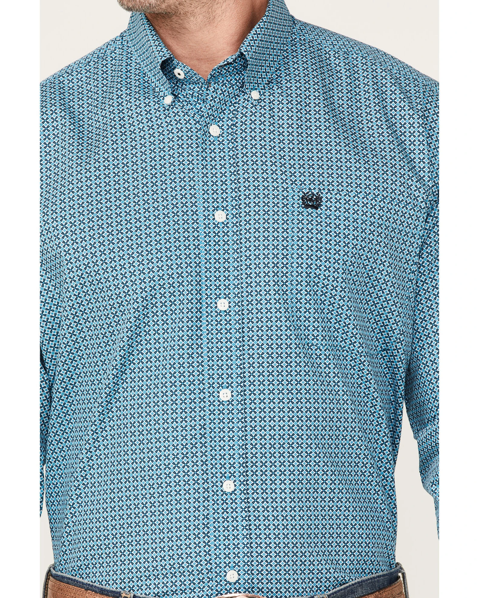 Cinch Men's Diamond Geo Print Button-Down Western Shirt Blue 4 Cinch Men's Diamond Geo Print Button-Down Western Shirt Blue - Image 4