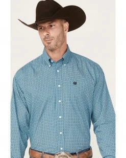 Cinch Men's Geo Print Long Sleeve Button-Down Western Shirt Blue