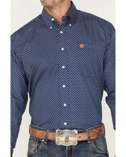 Cinch Men's Geo Print Button-Down Western Shirt  Royal Blue -Cinch Shop 2000375253 460 P3