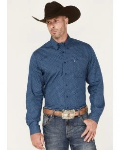 Cinch Men's Modern Fit Diamond Geo Print Button-Down Western Shirt  Royal Blue -Cinch Shop 2000375257 460 P1 1