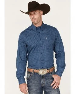 Cinch Men's Modern Fit Diamond Geo Print Button-Down Western Shirt  Royal Blue