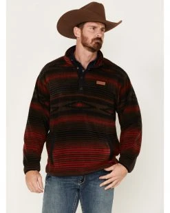 Cinch Men's 1/4 Snap Striped Fleece Pullover Sweatshirt - Big & Tall Brown