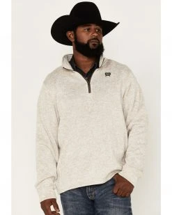 Cinch Men's Heathered Solid Trimmed 1/4 Zip Front Knit Pullover  Cream