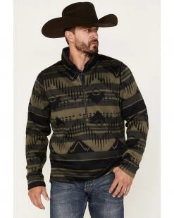 Cinch Men's Southwestern Print 1/2 Zip Sweater Knit Pullover  Olive