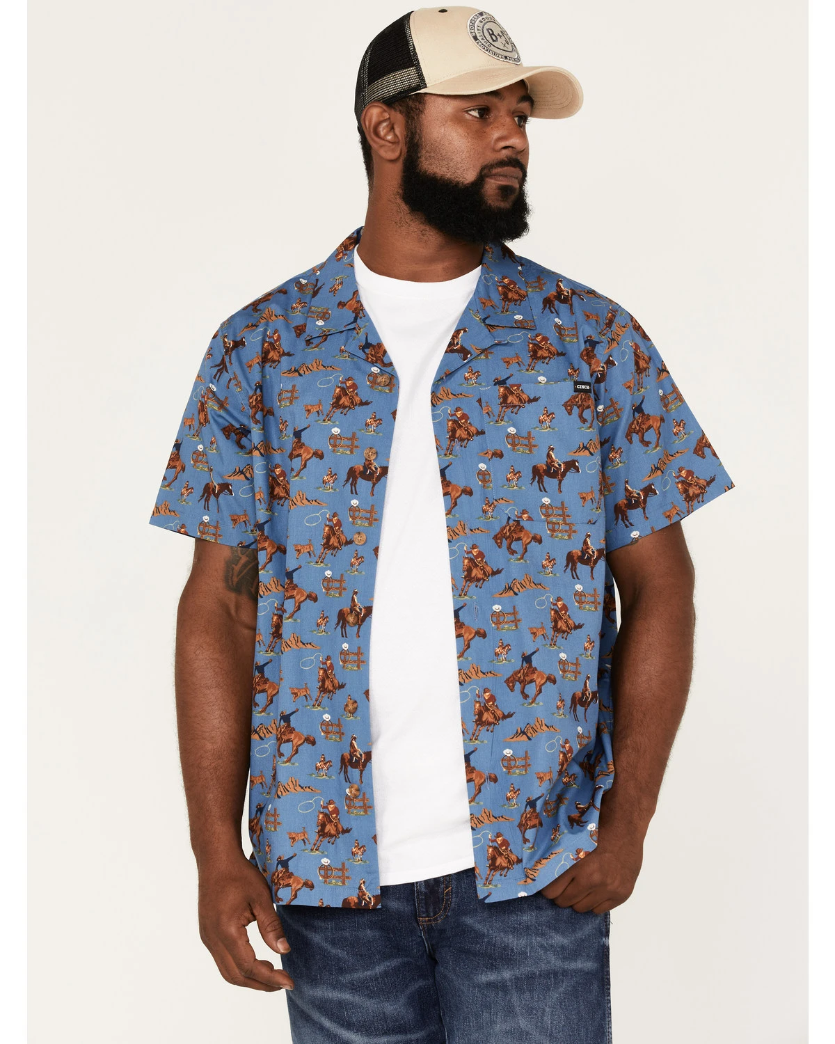 Cinch Men's Camp Yee-Haw All-Over Print Button-Down Western Shirt Blue 5 Cinch Men's Camp Yee-Haw All-Over Print Button-Down Western Shirt Blue - Image 5