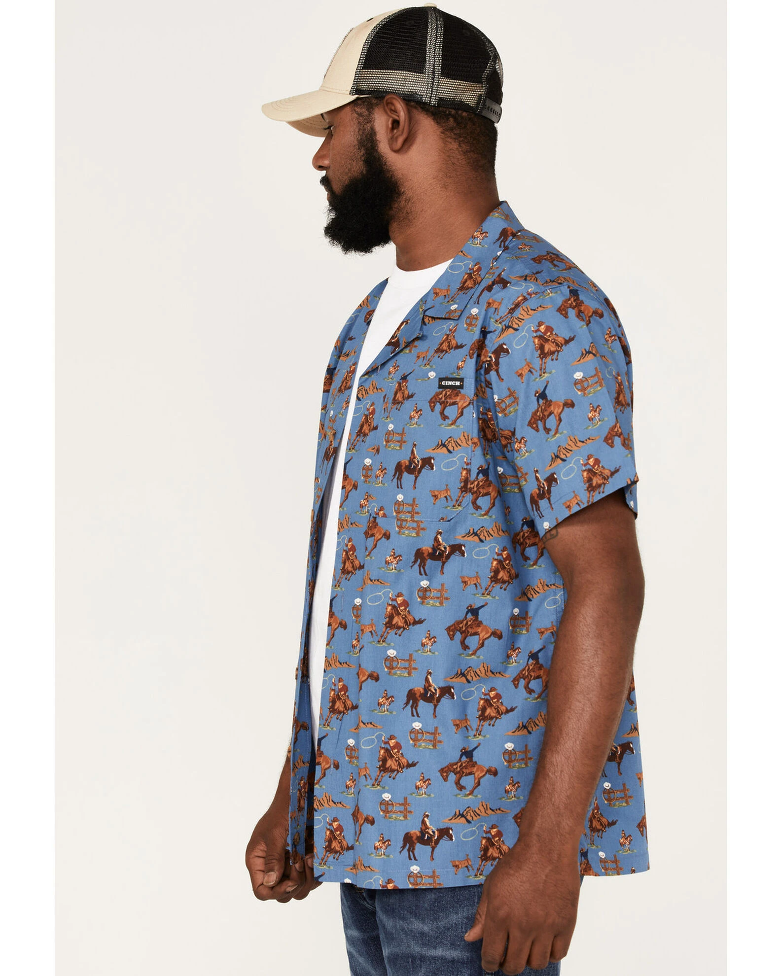 Cinch Men's Camp Yee-Haw All-Over Print Button-Down Western Shirt Blue 2 Cinch Men's Camp Yee-Haw All-Over Print Button-Down Western Shirt Blue - Image 2