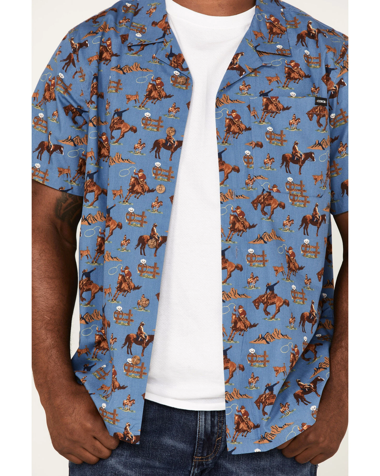 Cinch Men's Camp Yee-Haw All-Over Print Button-Down Western Shirt Blue 3 Cinch Men's Camp Yee-Haw All-Over Print Button-Down Western Shirt Blue - Image 3