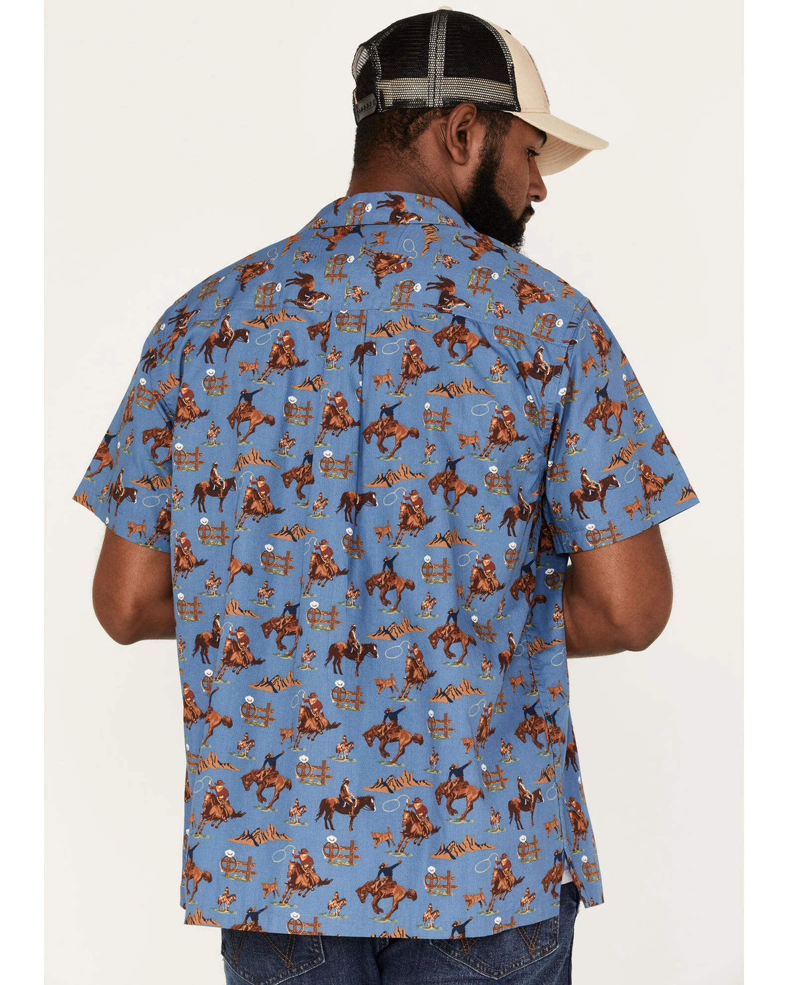 Cinch Men's Camp Yee-Haw All-Over Print Button-Down Western Shirt Blue 4 Cinch Men's Camp Yee-Haw All-Over Print Button-Down Western Shirt Blue - Image 4
