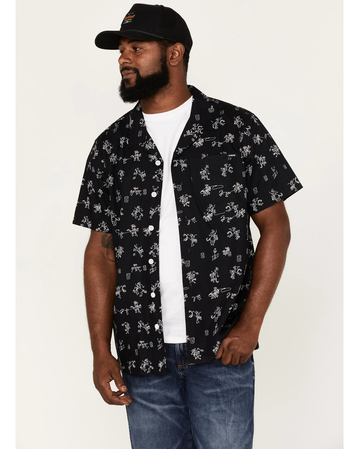 Cinch Men's Camp Yee-Haw Rodeo Print Button-Down Western Shirt Black 5 Cinch Men's Camp Yee-Haw Rodeo Print Button-Down Western Shirt Black - Image 5