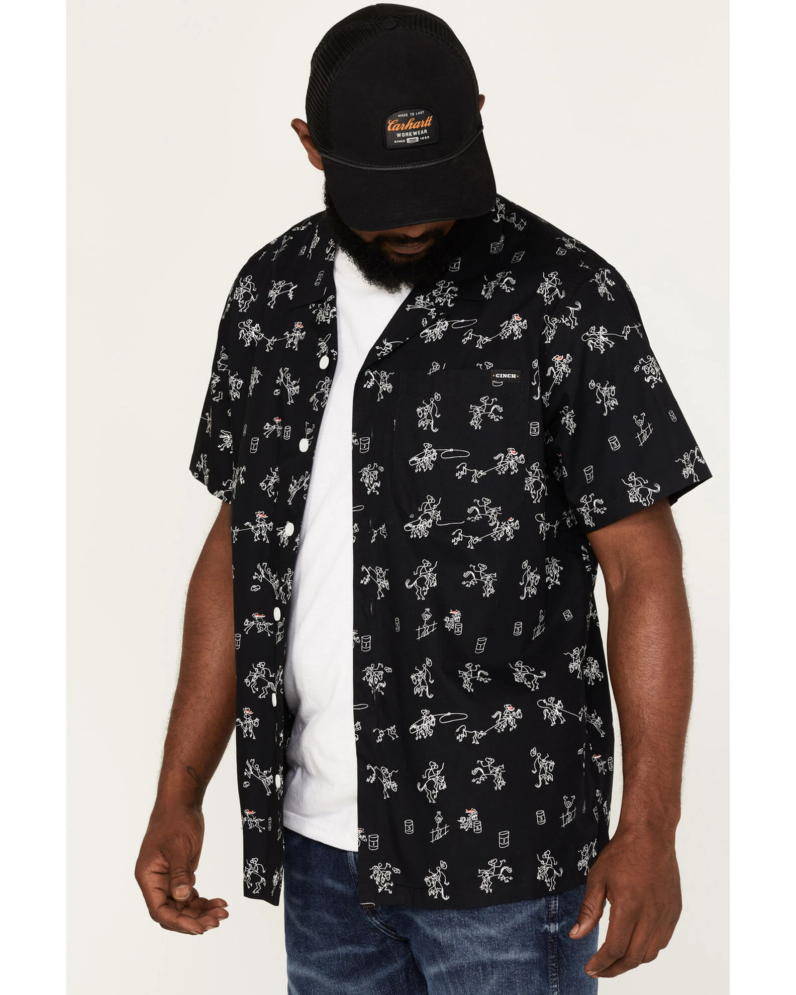 Cinch Men's Camp Yee-Haw Rodeo Print Button-Down Western Shirt Black 2 Cinch Men's Camp Yee-Haw Rodeo Print Button-Down Western Shirt Black - Image 2