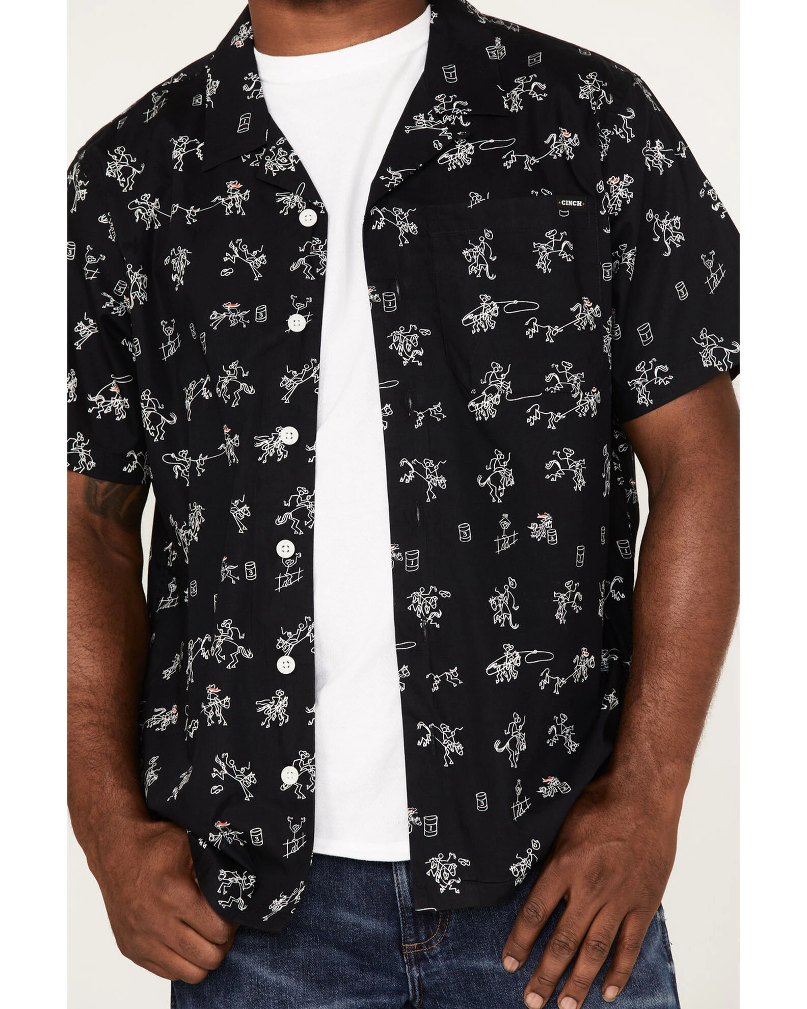 Cinch Men's Camp Yee-Haw Rodeo Print Button-Down Western Shirt Black 3 Cinch Men's Camp Yee-Haw Rodeo Print Button-Down Western Shirt Black - Image 3