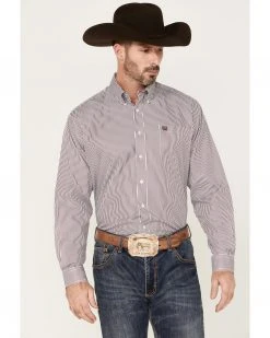 Cinch Men's Striped Long Sleeve Button Down Western Shirt Purple
